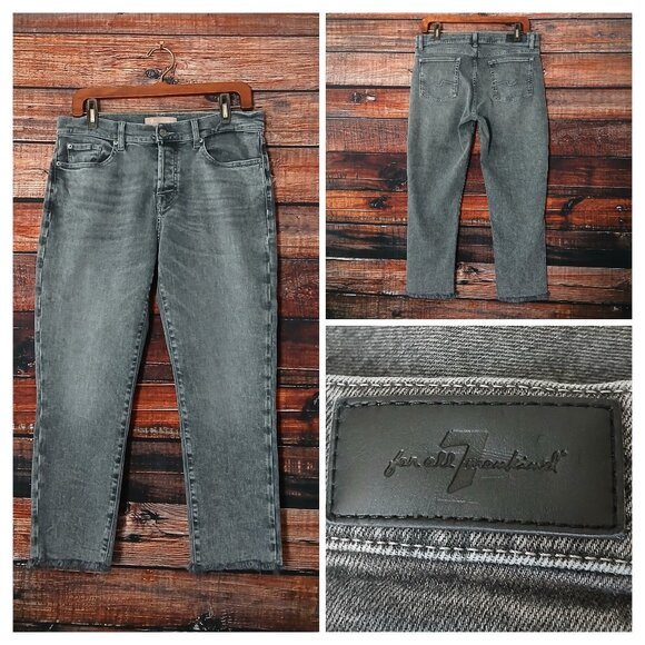 7 For All Mankind Jeans 30 Luxe Vintage Button Fly Crop Raw Hem Mid Rise Gray - Picture 1 of 9